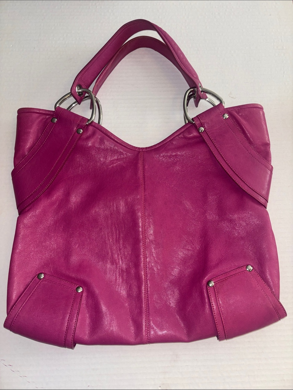 KOOBA BRAND…. MAGENTA PINK LEATHER SHOULDER BAG SILVER HARDWARE STUD DESIGN - Picture 2 of 11